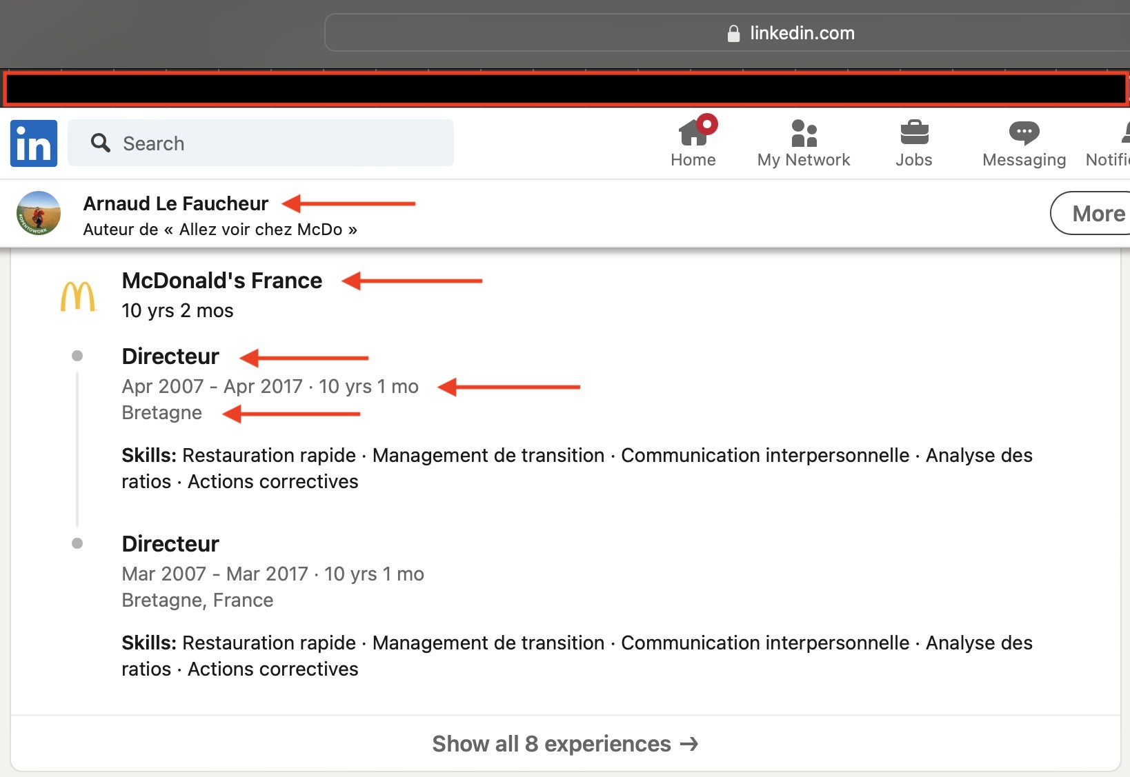 Arnaud Le Faucheur 的 LinkedIn 资料显示其在麦当劳的任职